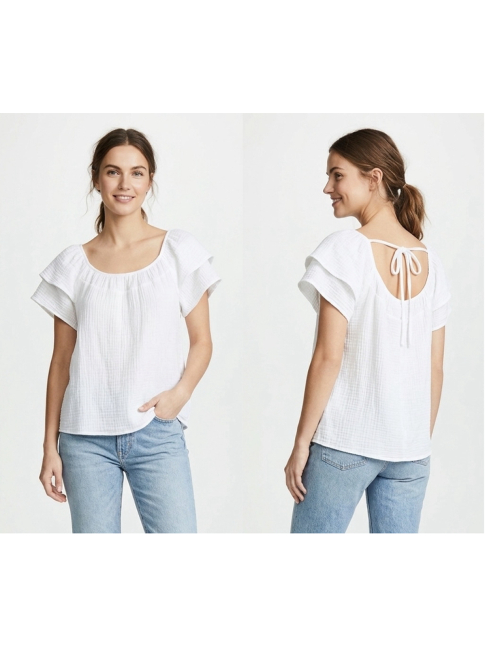 Women's Kaktus Boho Crinkle 100% Cotton Gauze Flutter Sleeve Top Sz Large - 899
